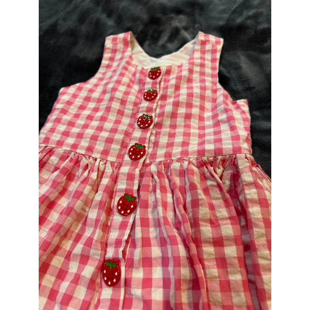 Cynthia Rowley Girls Pink Gingham Strawberry Dress Embroidered Buttons Size 6